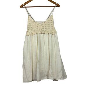 Zara Womens Cream Lace Crochet Spaghetti Strap Top Blouse Babydoll 70's Hippie